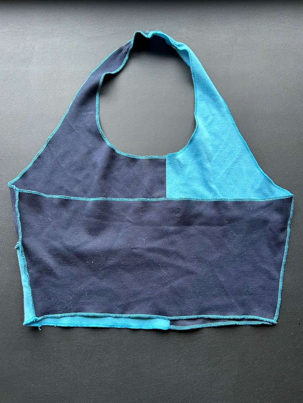 SHEIN Teal and Navy Colorblock Halter Crop Top - Picture 2 of 3
